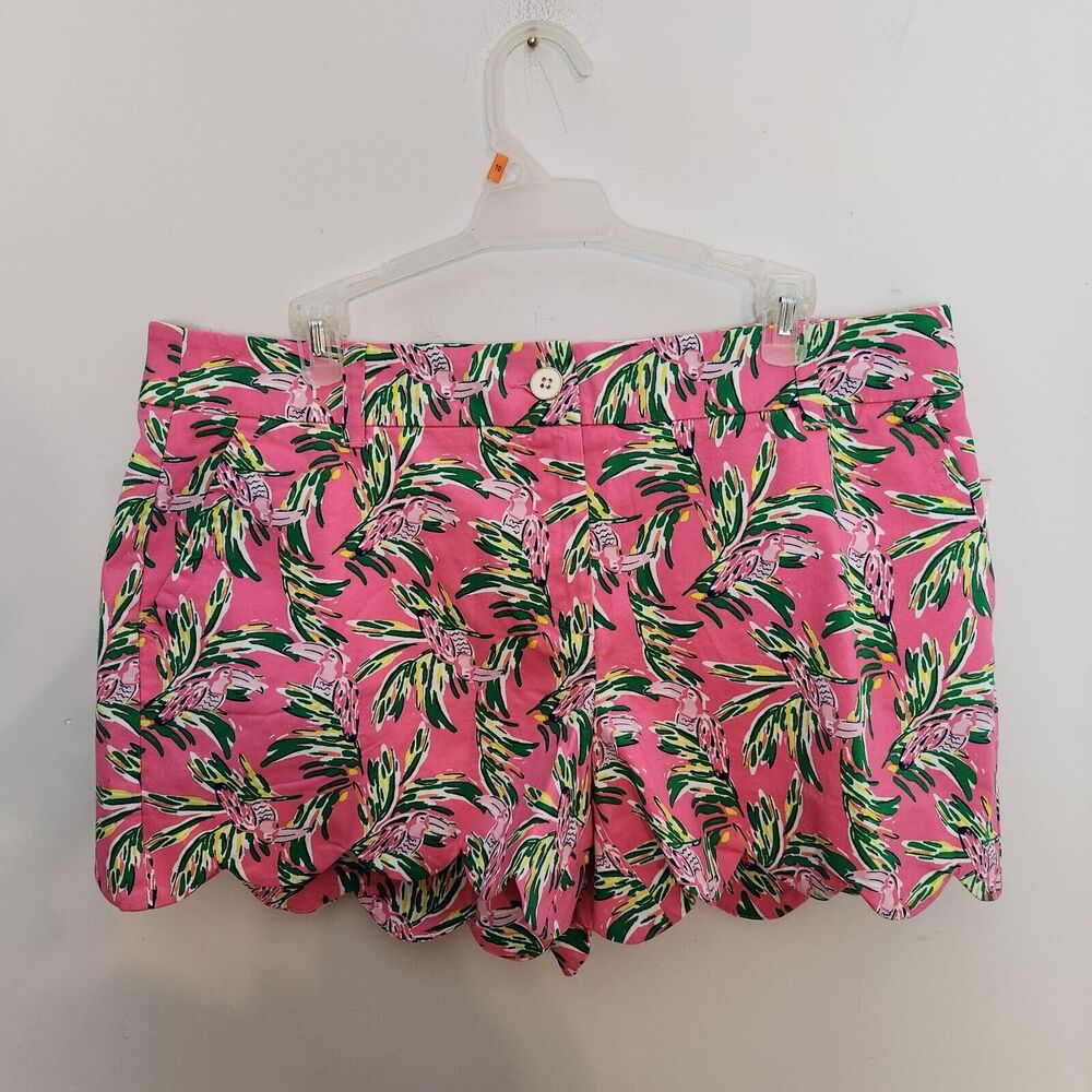 New Crown & Ivy Shelby Shorts Size 12 Womens Pink Bird Scalloped Tropica…